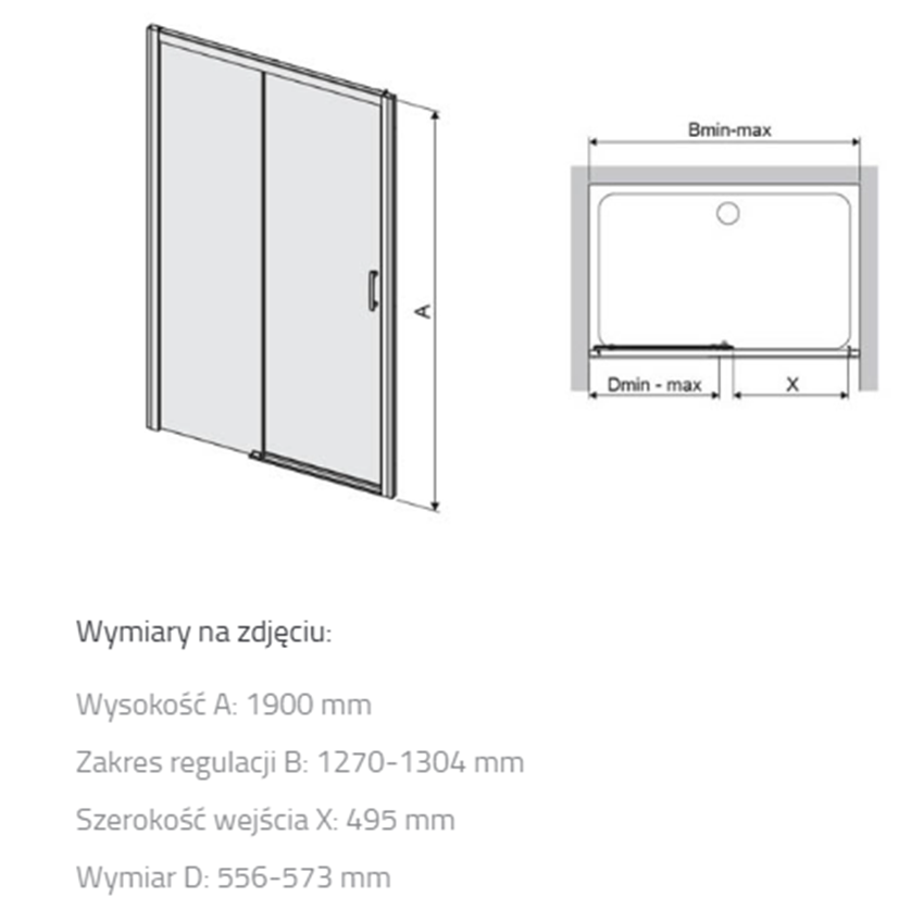 Drzwi prysznicowe Sanplast Free Zone 600-271-3170-38-401 rys techniczny