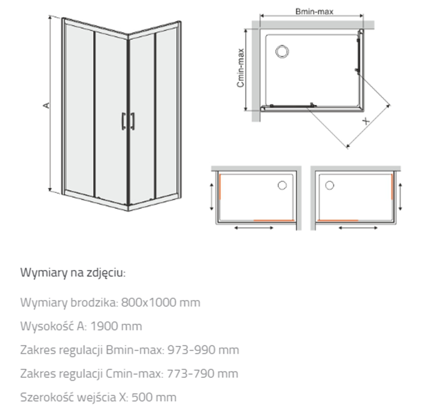 Kabina prysznicowa Sanplast TX 600-271-0200-38-231 rys techniczny