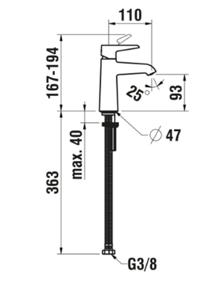 Bateria umywalkowa Laufen Pure HF901702100000 rys techniczny