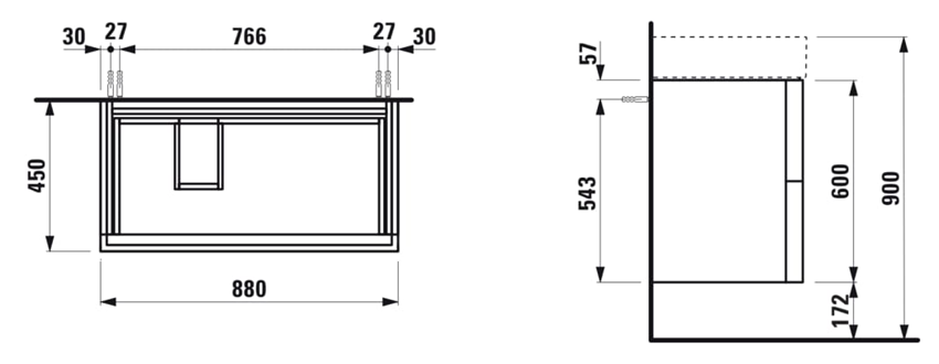 Szafka podumywalkowa Laufen Kartell H4076180336421 rys techniczny