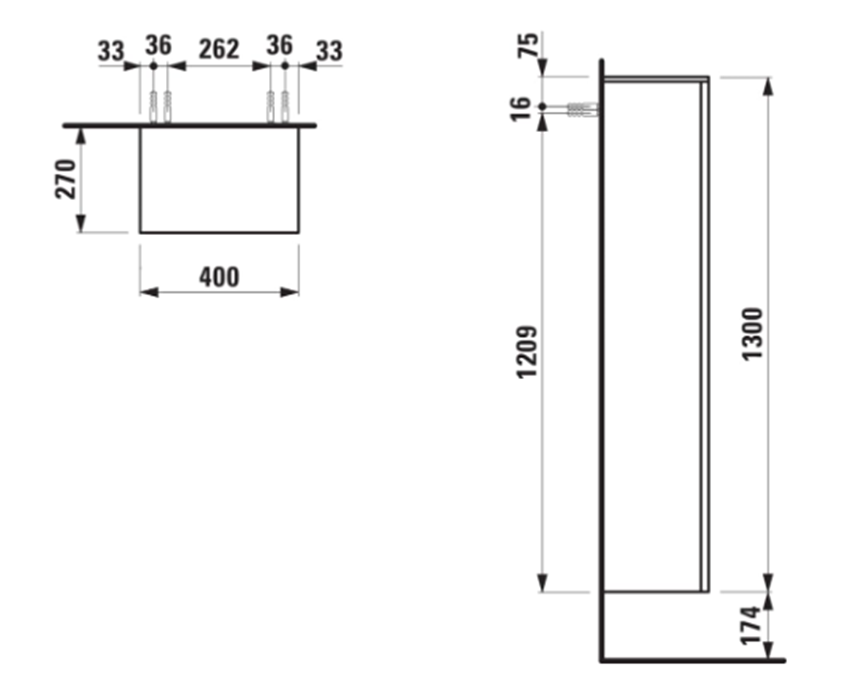 Wysoka kolumna Laufen Kartell H4082810336421 rys techniczny