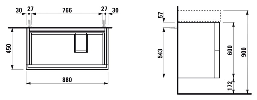 Szafka podumywalkowa Laufen Kartell H4076080336401 rys techniczny