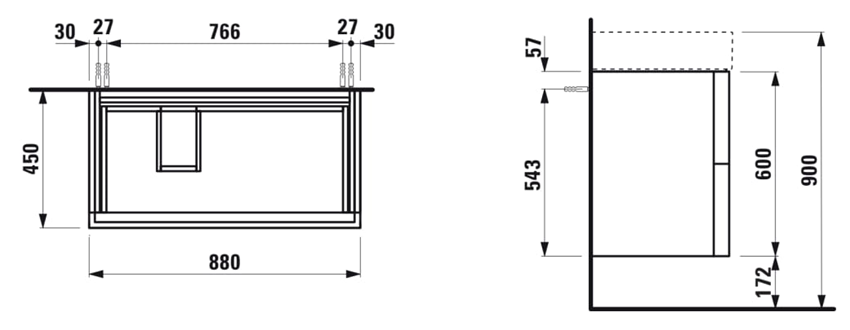 Szafka podumywalkowa Laufen Kartell H4076180336401 rys techniczny
