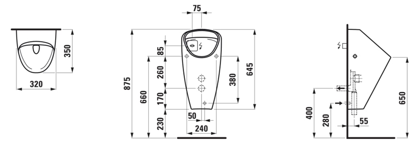Pisuar Laufen Caprino H8410650004011 rys techniczny