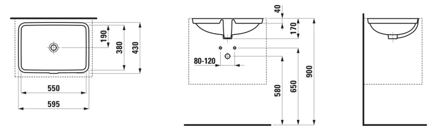 Umywalka podblatowa Laufen Pro S H8119630001091 rys techniczny