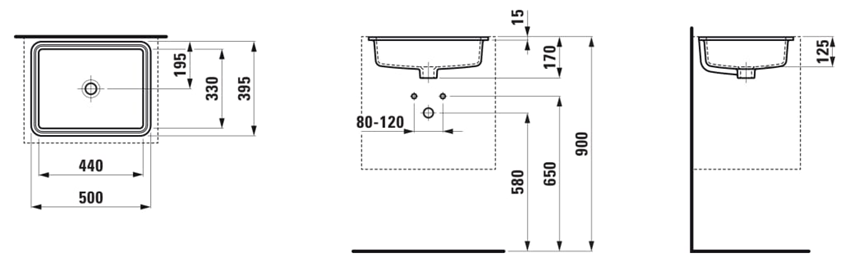 Umywalka podblatowa Laufen Savoy H8189470001551 rys techniczny