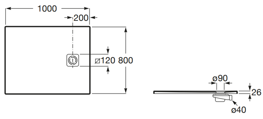 Brodzik prostokątny Roca Magma APE013E832003630 rys techniczny