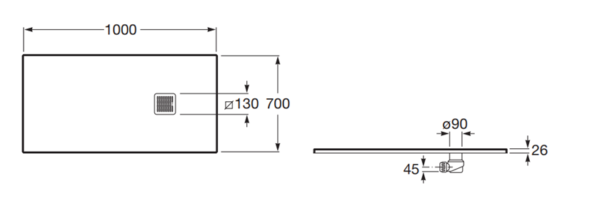 Brodzik prostokątny Roca Terran AP1013E82BC01400 rys techniczny