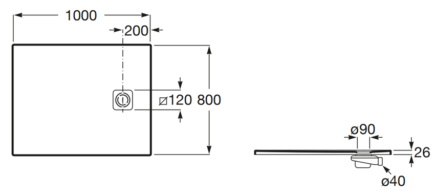 Brodzik prostokątny Roca Magma APE013E832003100 rys techniczny