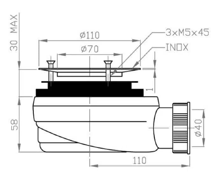 Brodzik prostokątny Schedpol Kalait Black Stone 3.3126/C/ST-M2 syfon rys techniczny