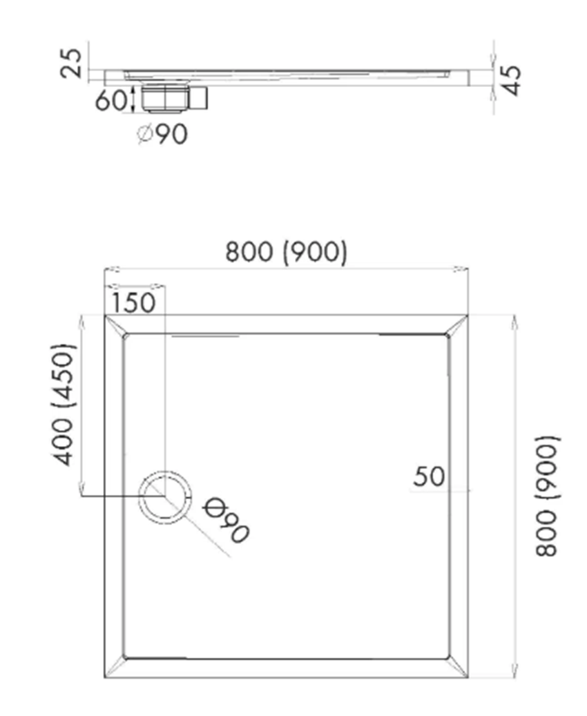 Brodzik kwadratowy Schedpol Caspar New Black Stone 3.2831/C/ST rys techniczny
