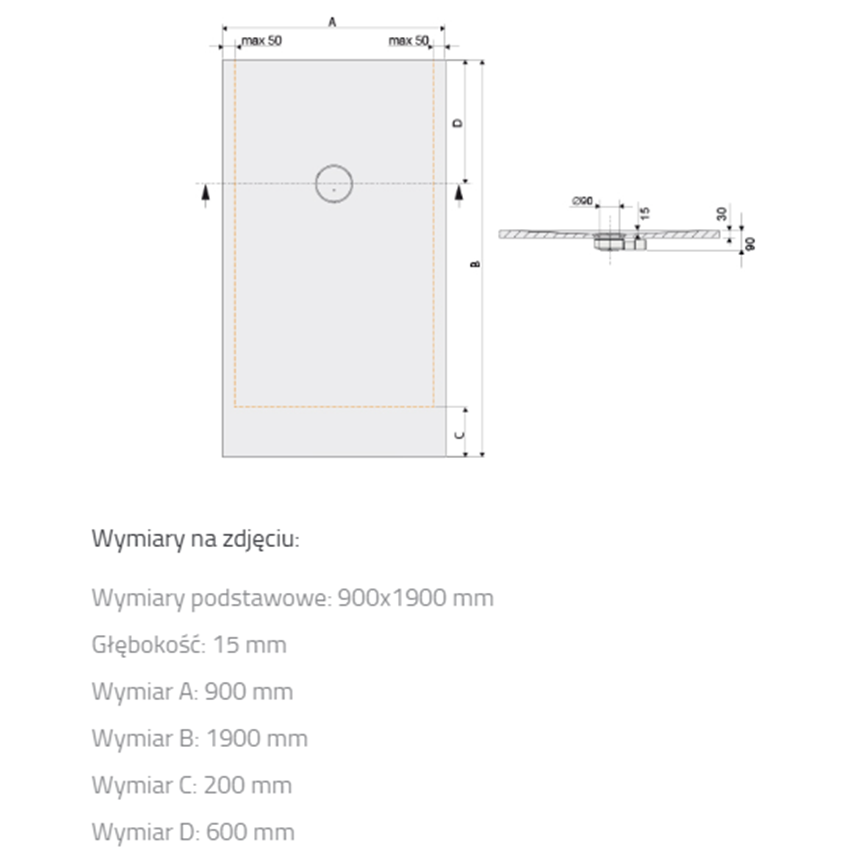 Brodzik Sanplast Structure Mineral 645-360-0610-01-010 rys techniczny