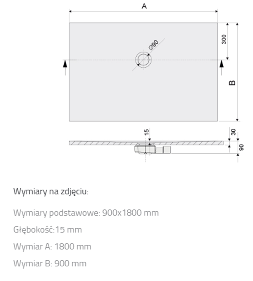 Brodzik Sanplast Open Structure Mineral 645-440-0610-01-020 rys techniczny