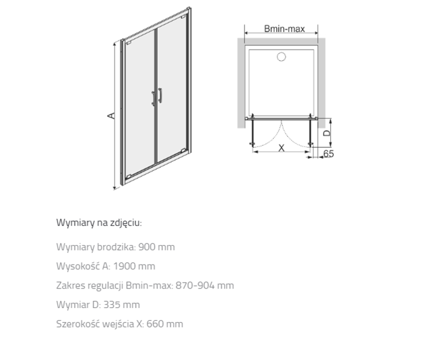 Drzwi skrzydłowe Sanplast TX 600-271-1930-26-501 rys techniczny