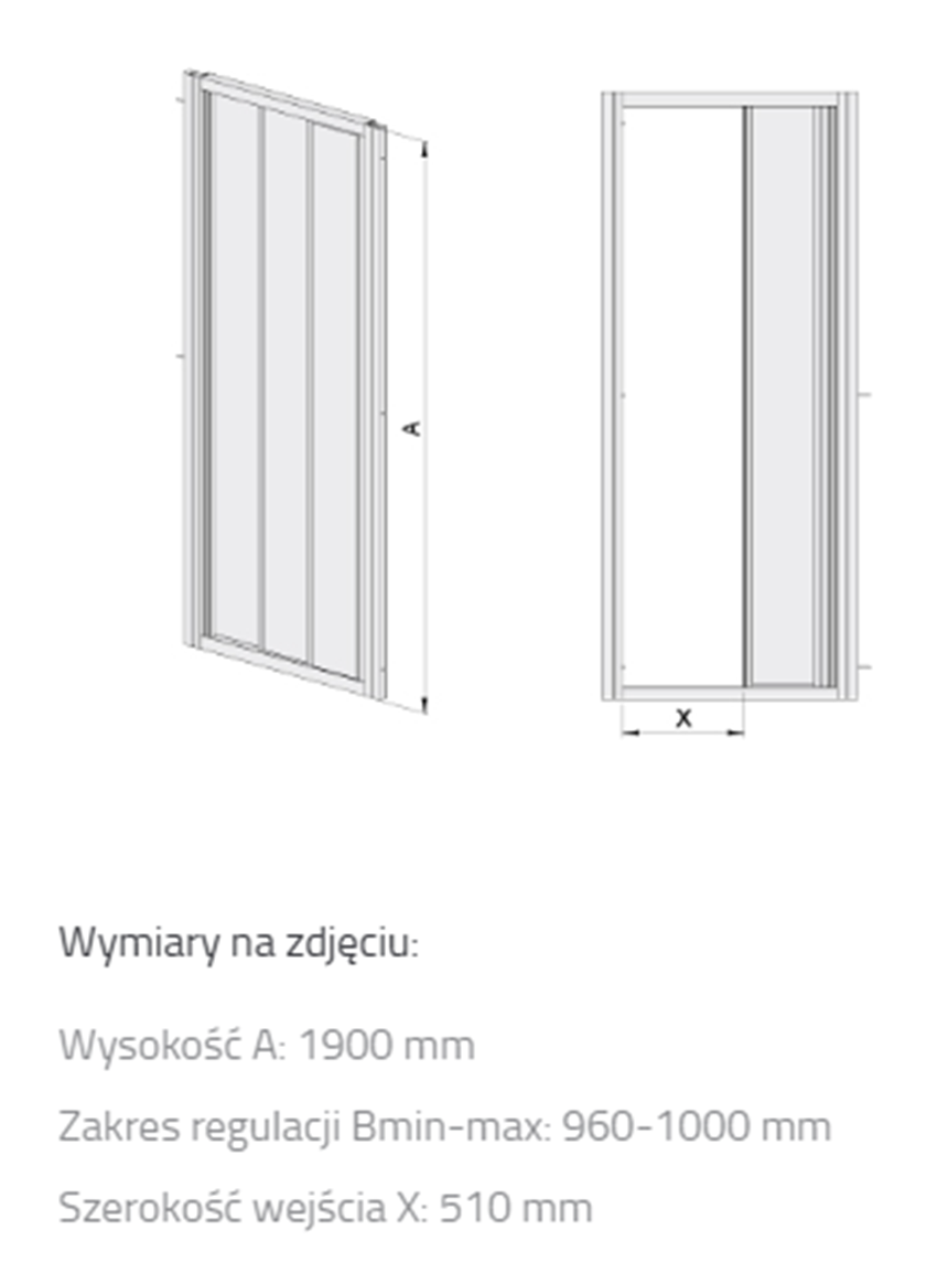 Drzwi przesuwne Sanplast Basic 600-450-0940-01-400 rys techniczny