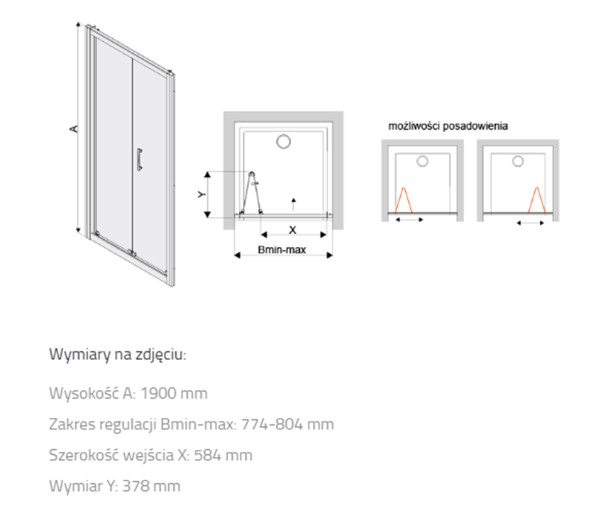 Drzwi łamane Sanplast TX 600-271-1210-38-231 rys techniczny