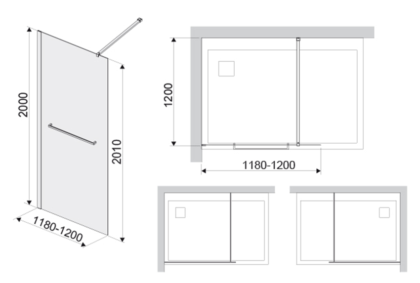 Kabina walk-in Sanplast Free Line II 600-261-0460-59-401 rys techniczny