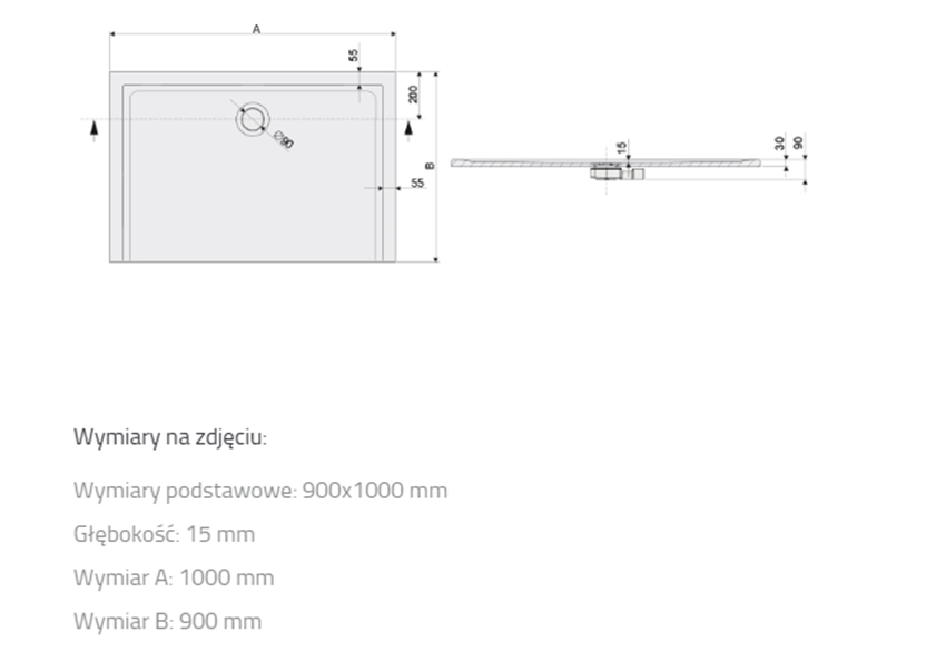 Brodzik prostokątny Sanplast Space Mineral 645-290-0530-01-002 rys techniczny