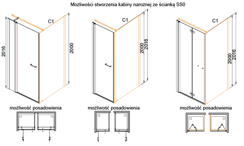 Ścianka dodatkowa Sanplast Exa Line 600-540-1150-38-401 rys techniczny