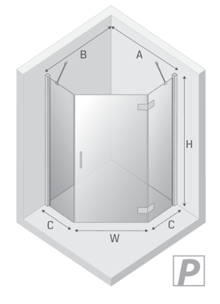 Kabina pięciokątna New Trendy Nesta Black K-3786 rys techniczny
