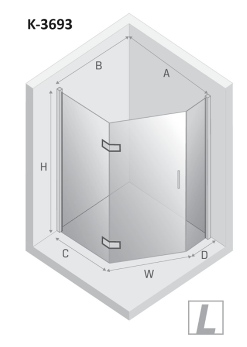 Kabina pięciokątna New Trendy Nesta Chrome K-3693 rys techniczny