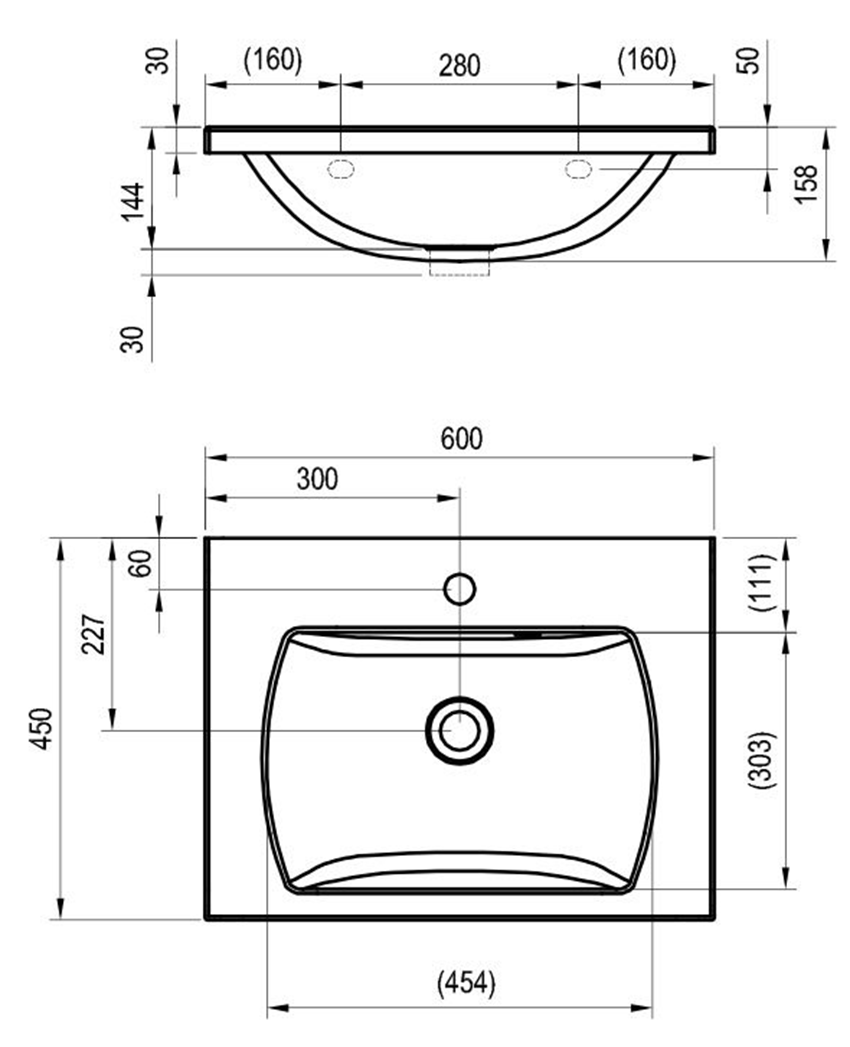 Umywalka Ravak Classic II 700 XJX01170000 rys techniczny