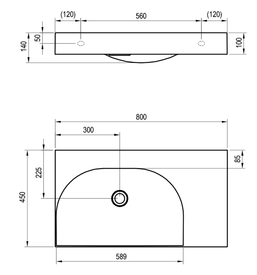 Umywalka meblowa Ravak Lite 80 XJXP1380001 rys techniczny