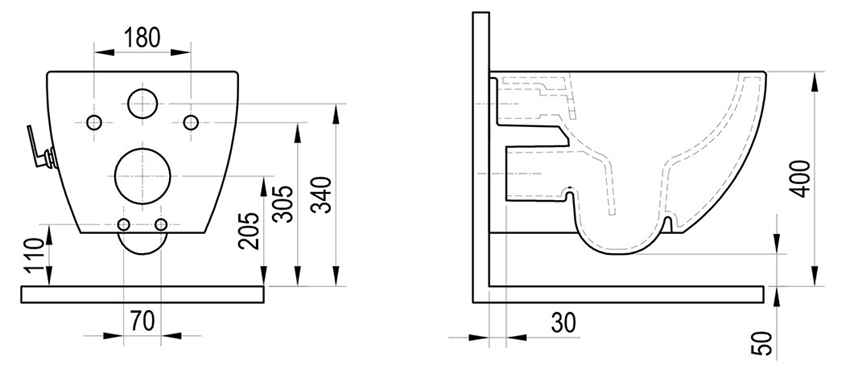Miska Ravak Uni Chrome RimOff X01912 rys techniczny