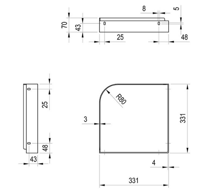 Konsol do umywalki Ravak Yard 45 C X01775 rys techniczny
