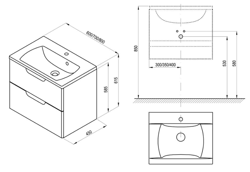 Szafka podumywalkowa Ravak Classic II X000001479 rys techniczny