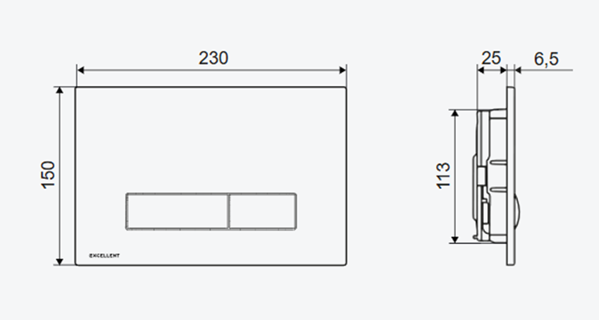 Przycisk spłukujący Excellent Aurro Fresh INEX.AF230.150.CB rys techniczny