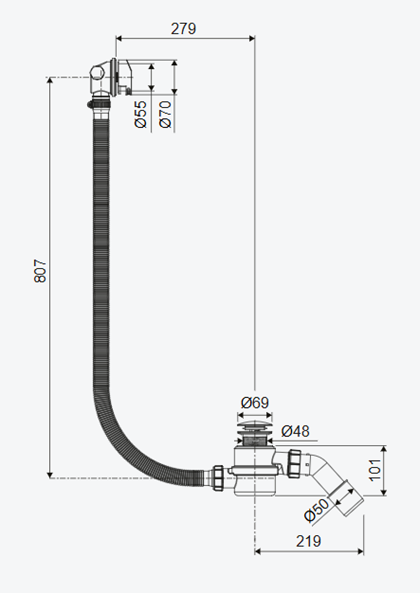 Syfon wannowy Excellent Hover ARIN.3410AB rys techniczny