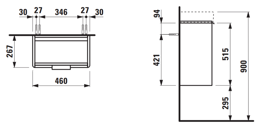 Szafka podumywalkowa Laufen Base H4021011102611 rys techniczny