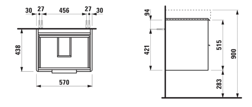 Szafka podumywalkwoa Laufen Base H4022321102611 rys techncizny
