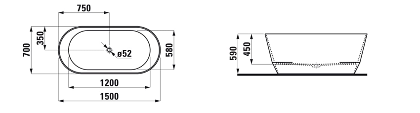 Wanna wolnostojąca Laufen Pro H2439520680001 rys techniczny