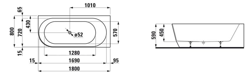 Wanna narożna Laufen Pro H2449550000001 rys techniczny