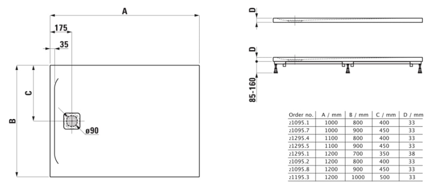 Brodzik Laufen Pro H2109570790001 rys techniczny