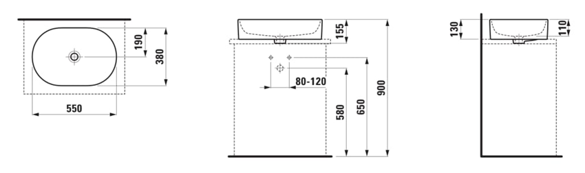 Umywalka nablatowa Laufen Savoy H8129440001091 rys techniczny