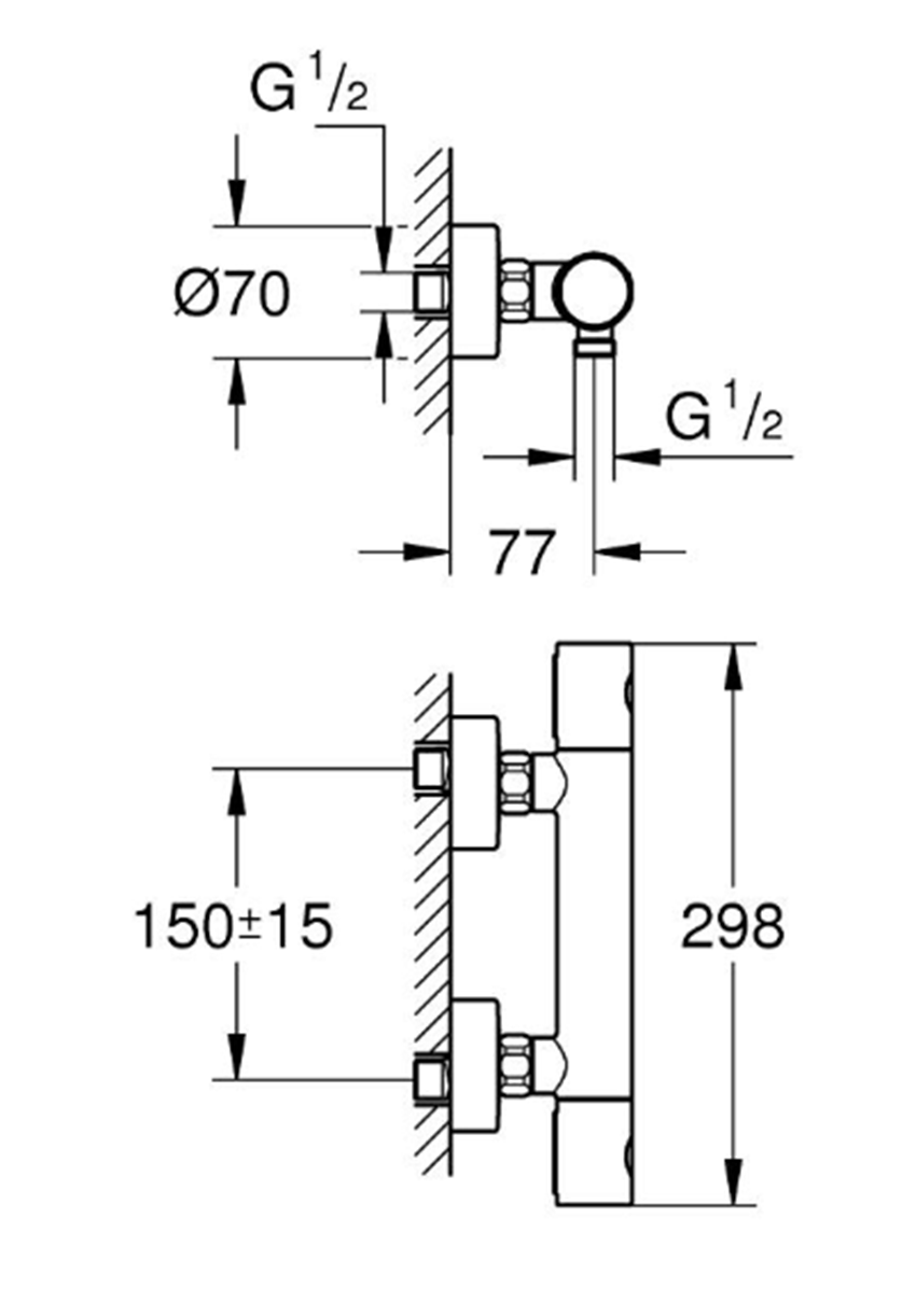 Bateria prysznicowa Grohe Grohtherm 800 Cosmopolitan 34765000 rys techniczny