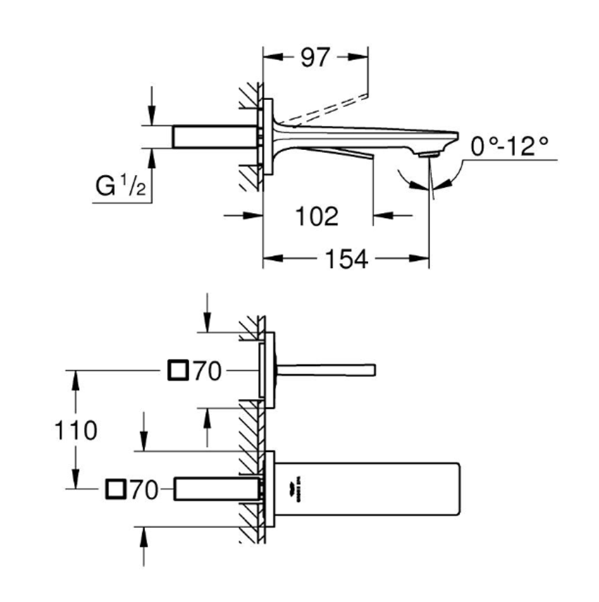 Bateria 2-otworowa Grohe Allure 19309DL2 rys techniczny