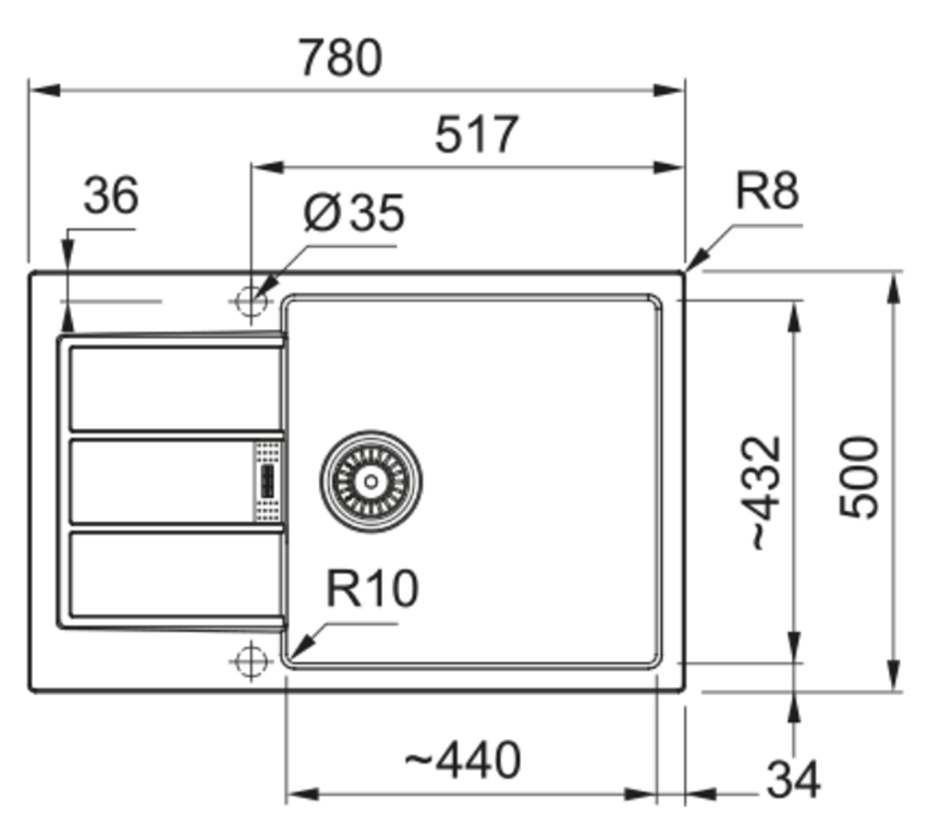 Zlewozmywak Franke Sirius 2.0 S2D 611-78 XL 143.0676.418 rys techniczny
