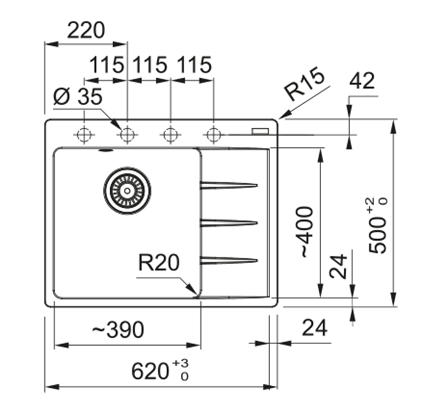 Zlewozmywak Franke Centro CNG 611-62 TL 114.0633.131 rys techniczny