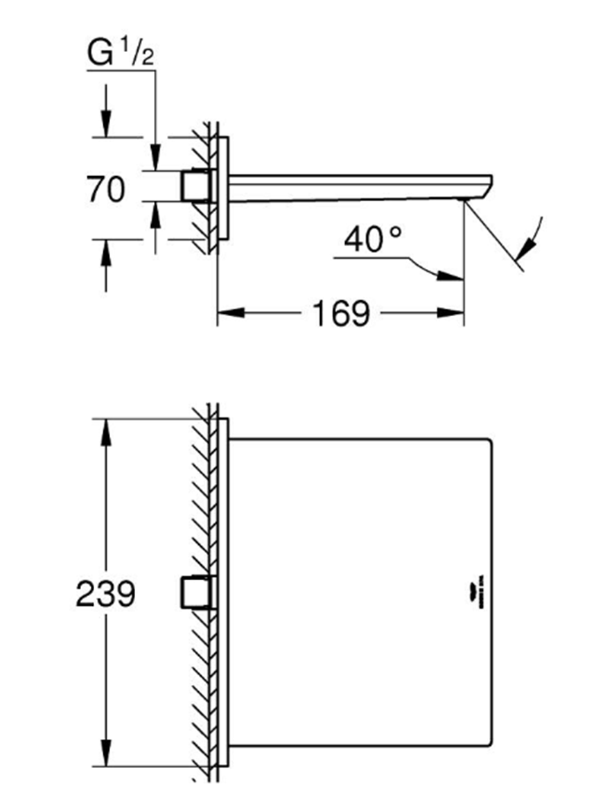 Wylewka kaskaowa Grohe Allure 13317DL1 rys techniczny