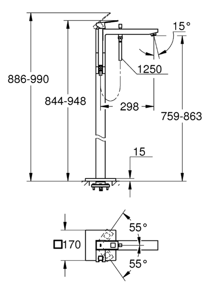 Bateria wannowa Grohe Eurocube 23672AL1 rys techniczny