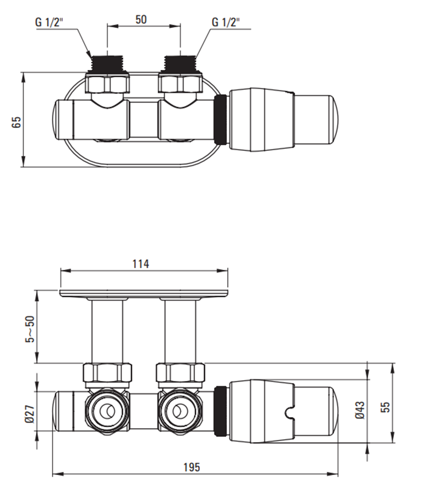 Zawór termostatyczny Deante AGI FZP1 rys techniczny