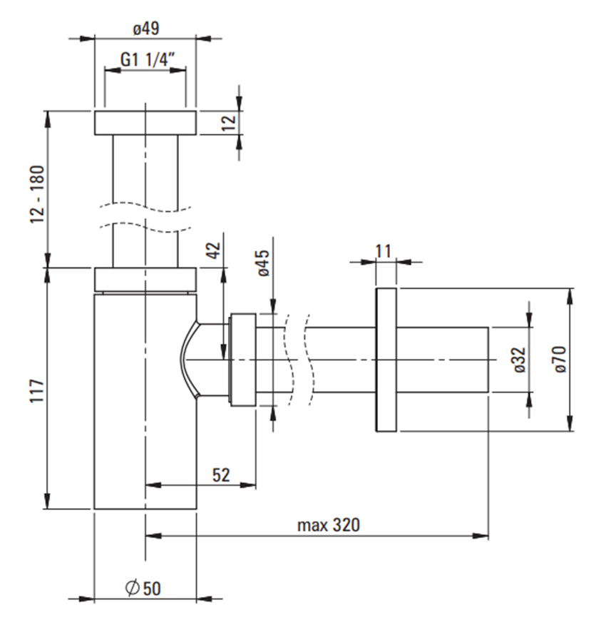 Syfon Deante NHC C31K rys techniczny
