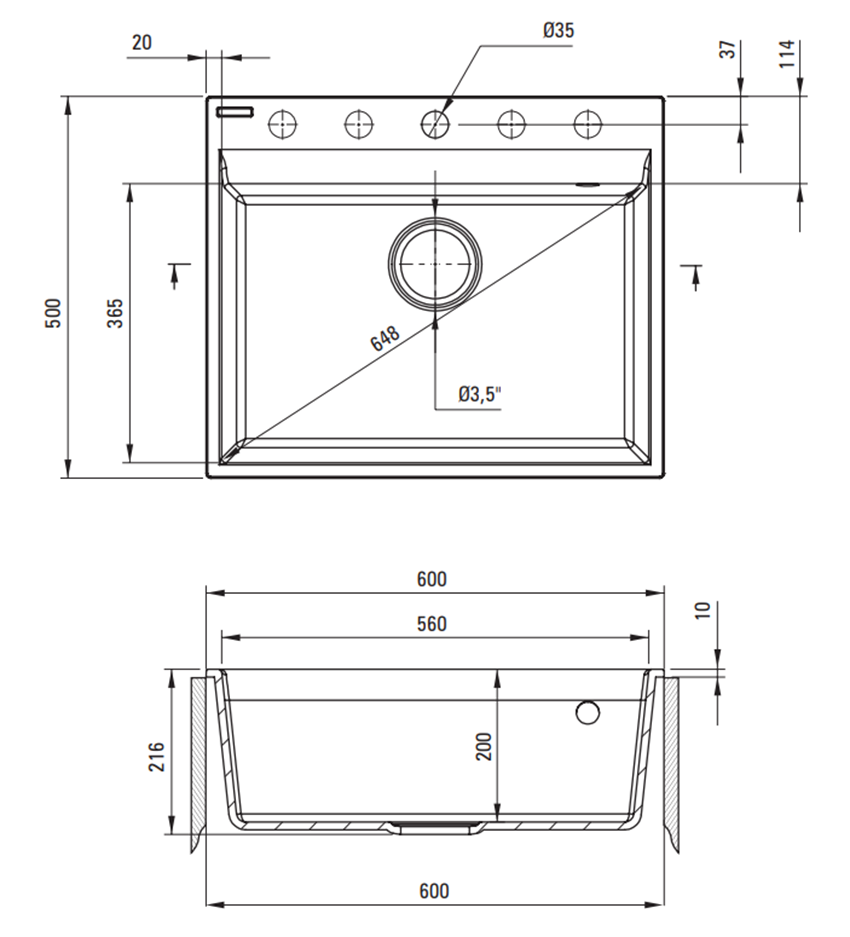 Zlewozmywak Deante Corio ZRC S10A rys techniczny