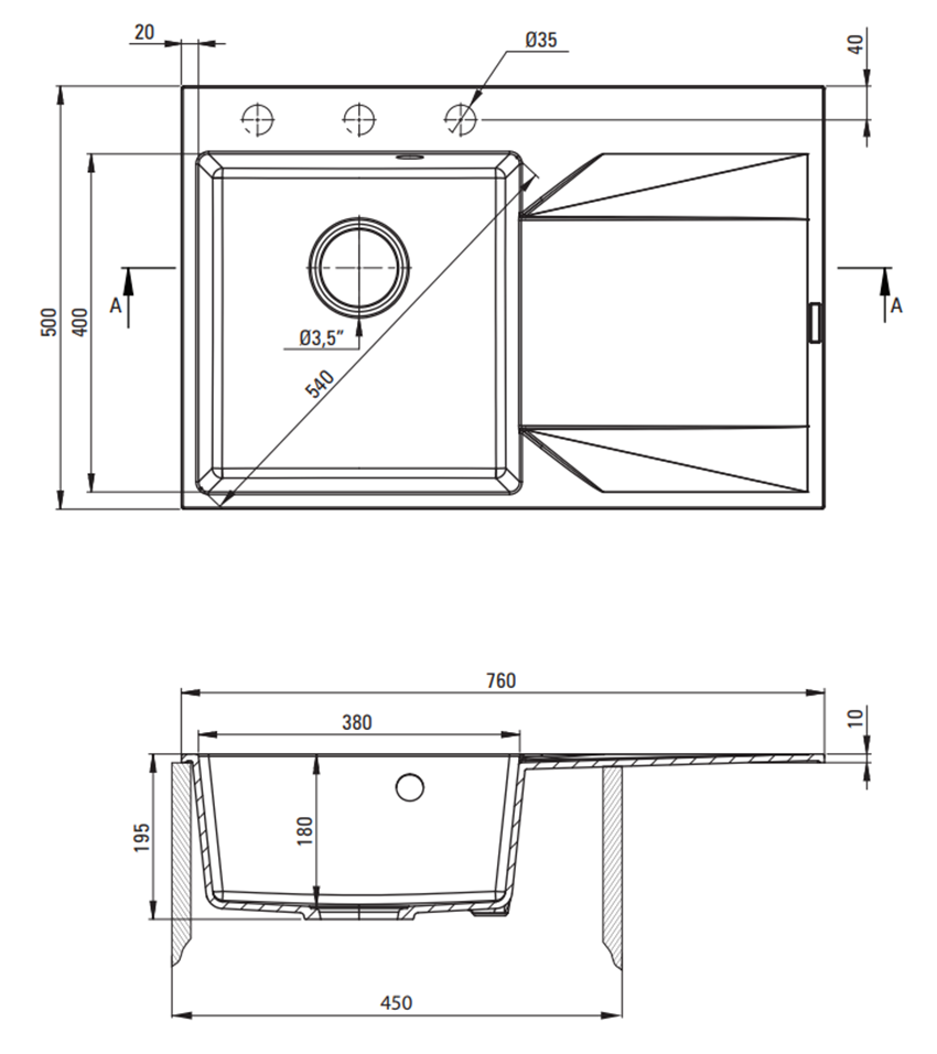 Zlewozmywak Deante Evora ZQJ 211P rys techniczny
