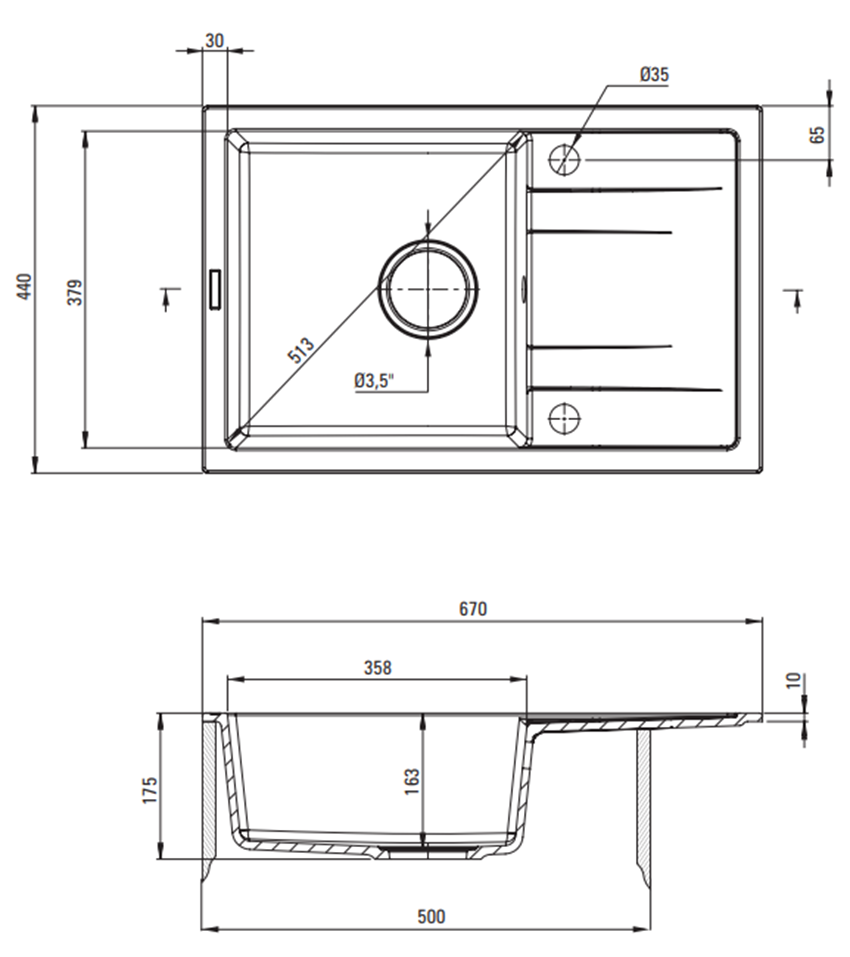 Zlewozmywak Deante Corio ZRC G113 rys techniczny