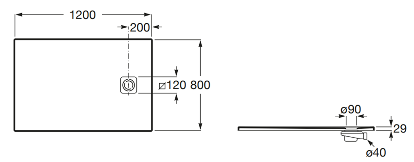 Brodzik Roca Magma APE014B032003100 rys techniczny